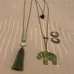 Set of 2 Long Necklaces and Lucky Brand Hoop Earrings